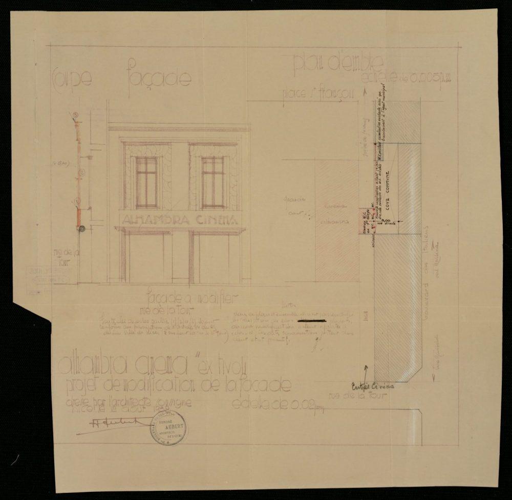 Entrée du cinéma Alhambra, rue de la Tour, 1932