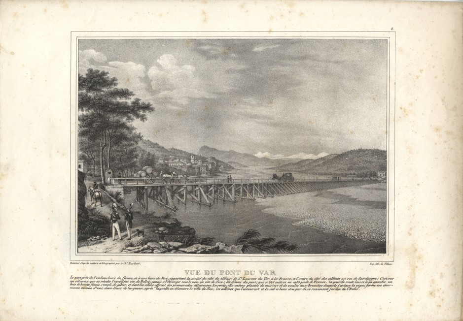4_Fi_55_2 Vue du pont du Var 1834<br />
dessiné d'après nature et lihtographié par le chevalier Barberi<br />
Imp. Lith. De Villain<br />
1834<br />